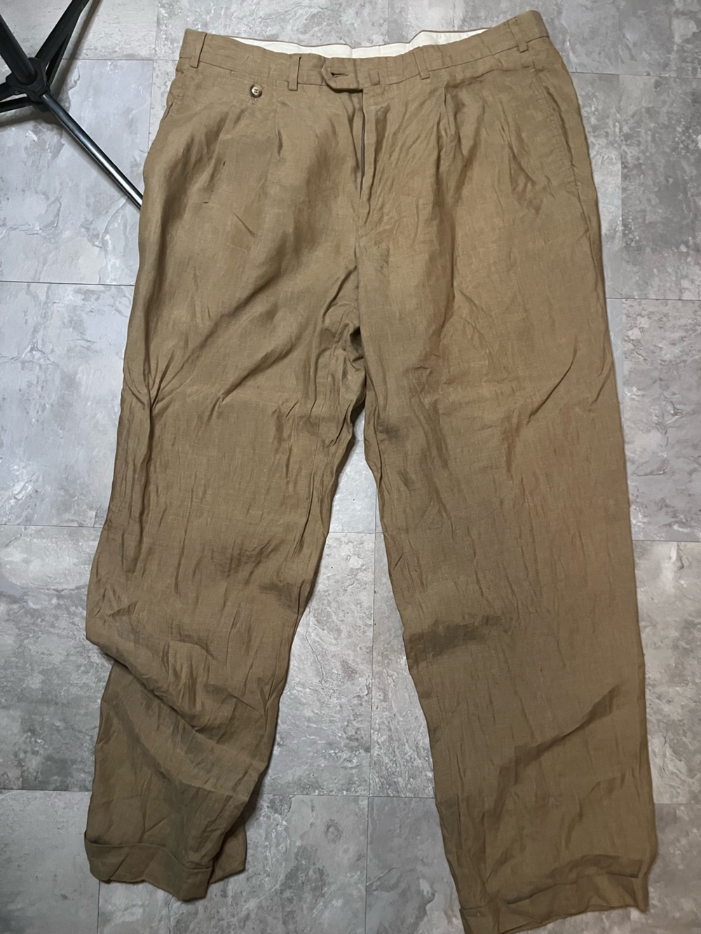Faconnable Men's Khaki Linen Blend Chinos - Tan